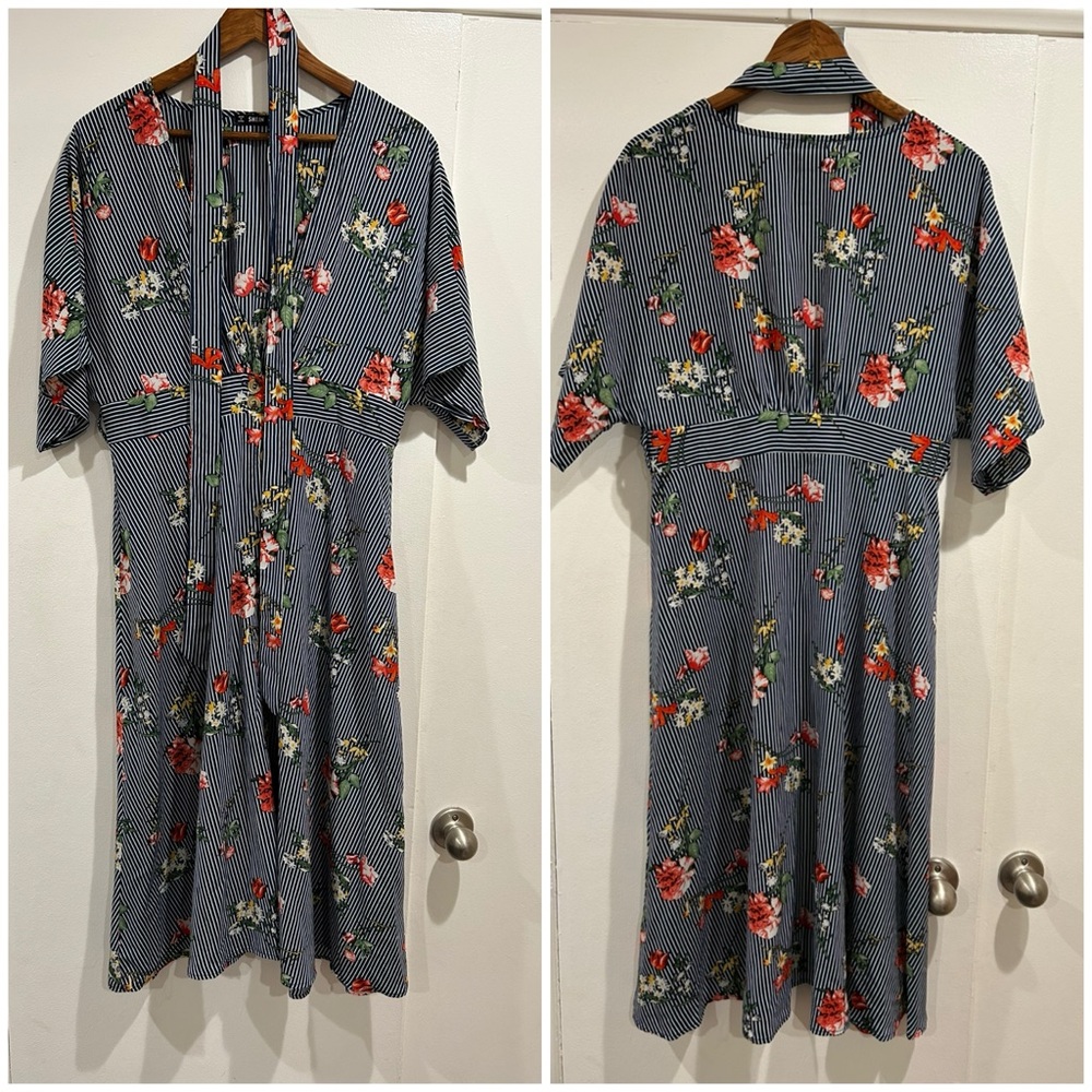 SHEIN Black and Red Floral Midi Dress